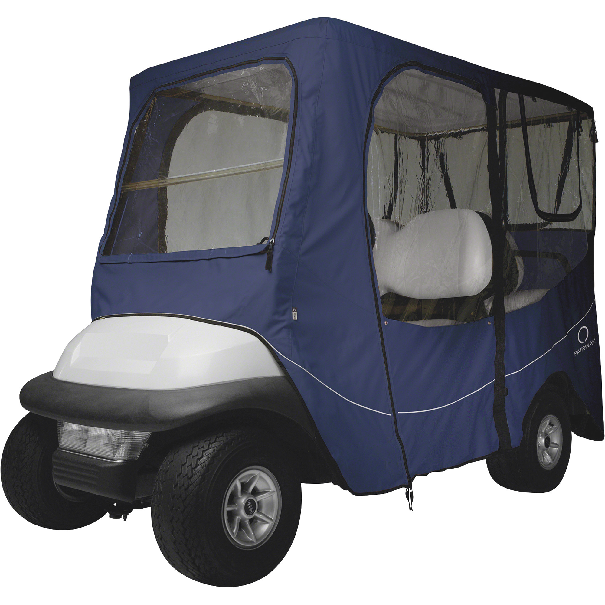 Classic Accessories Fairway Deluxe Golf Car Enclosure, Long Roof (Up to 80in.L), 4-Person, Navy News, Model# 40-053-345501-00
